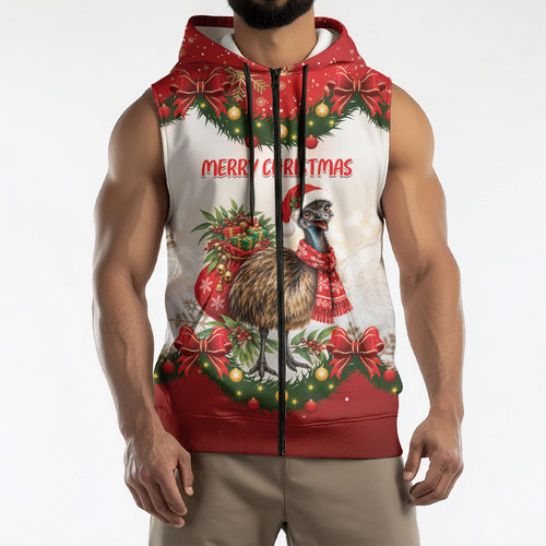 Personalised Emu Australia Christmas Sleeveless Zip Hoodie Merry Xmas Bows