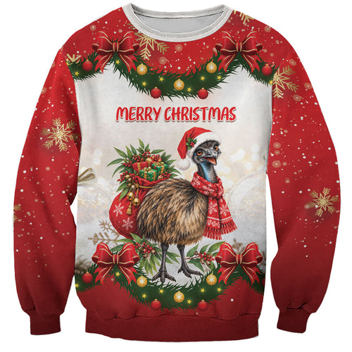 Personalised Emu Australia Christmas Sweatshirt Merry Xmas Bows
