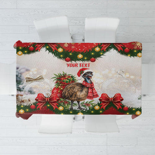 Personalised Emu Australia Christmas Tablecloth Merry Xmas Bows