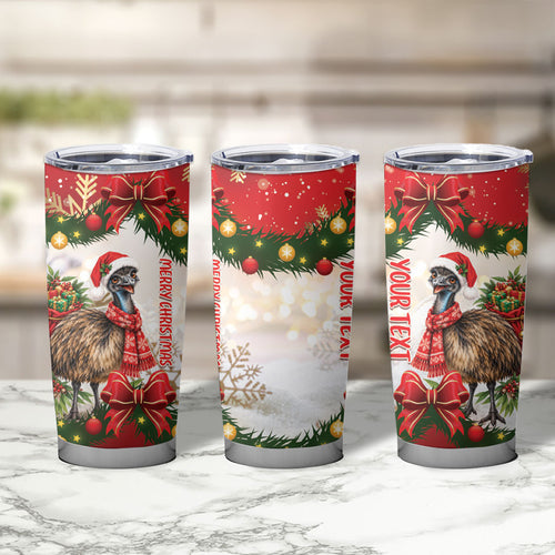 Personalised Emu Australia Christmas Tumbler Cup Merry Xmas Bows