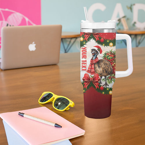 Personalised Emu Australia Christmas Tumbler With Handle Merry Xmas Bows