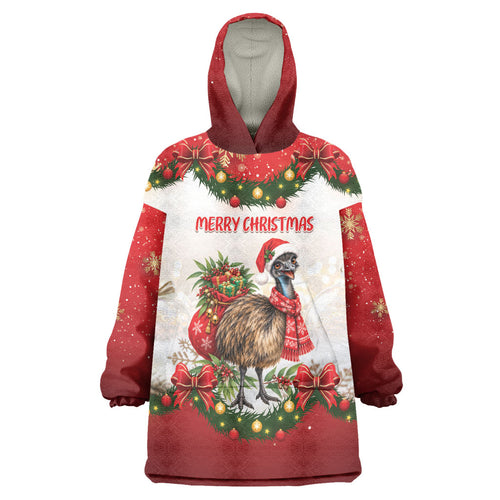 Personalised Emu Australia Christmas Wearable Blanket Hoodie Merry Xmas Bows