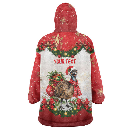Personalised Emu Australia Christmas Wearable Blanket Hoodie Merry Xmas Bows