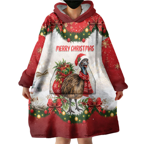 Personalised Emu Australia Christmas Wearable Blanket Hoodie Merry Xmas Bows