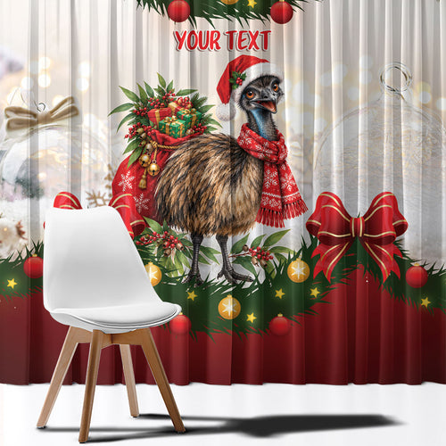 Personalised Emu Australia Christmas Window Curtain Merry Xmas Bows