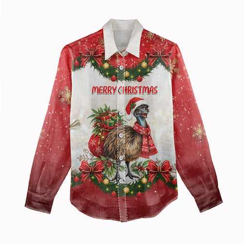 Personalised Emu Australia Christmas Women Casual Shirt Merry Xmas Bows