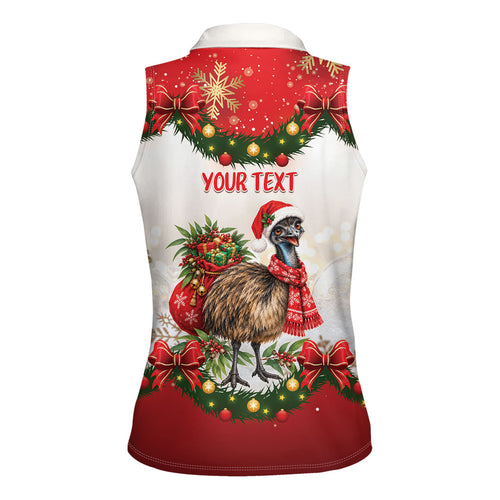 Personalised Emu Australia Christmas Women Sleeveless Polo Shirt Merry Xmas Bows