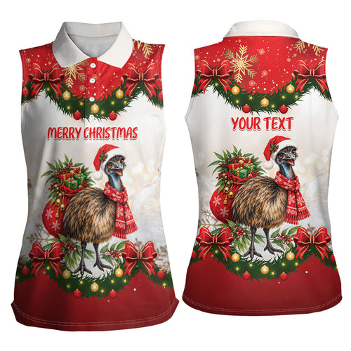 Personalised Emu Australia Christmas Women Sleeveless Polo Shirt Merry Xmas Bows