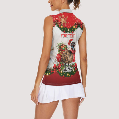 Personalised Emu Australia Christmas Women Sleeveless Polo Shirt Merry Xmas Bows