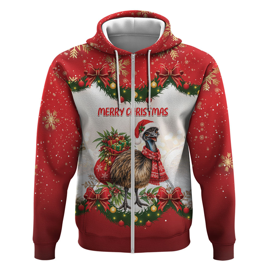 Personalised Emu Australia Christmas Zip Hoodie Merry Xmas Bows