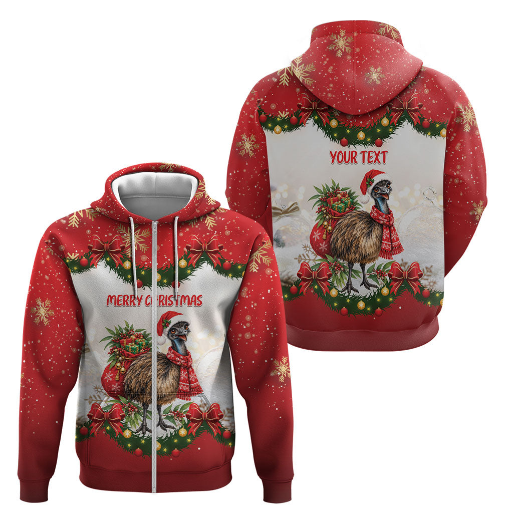 Personalised Emu Australia Christmas Zip Hoodie Merry Xmas Bows
