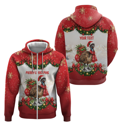 Personalised Emu Australia Christmas Zip Hoodie Merry Xmas Bows