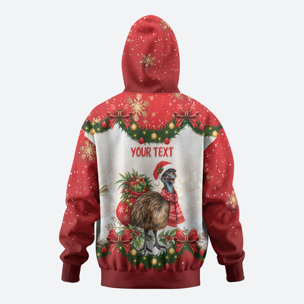 Personalised Emu Australia Christmas Zip Hoodie Merry Xmas Bows