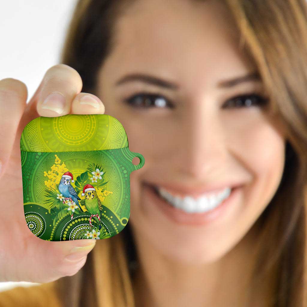 Budgerigar Australia Christmas AirPods Case Budgies Golden Wattle Aboriginal Green - Aussie Hoodie