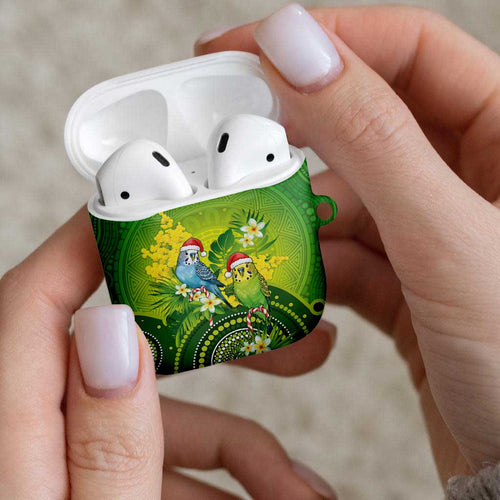 Budgerigar Australia Christmas AirPods Case Budgies Golden Wattle Aboriginal Green - Aussie Hoodie