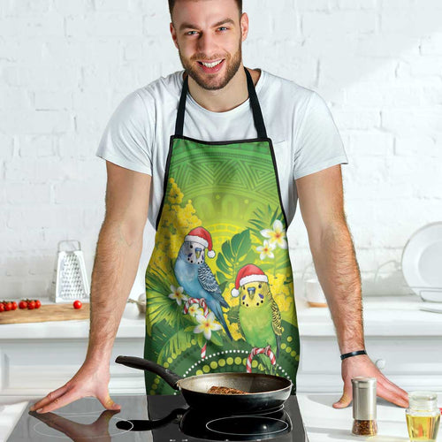 Budgerigar Australia Christmas Apron Budgies Golden Wattle Aboriginal Green - Aussie Hoodie