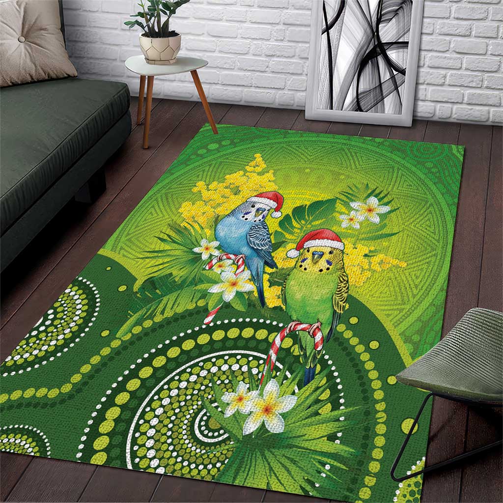 Budgerigar Australia Christmas Area Rug Budgies Golden Wattle Aboriginal Green - Aussie Hoodie