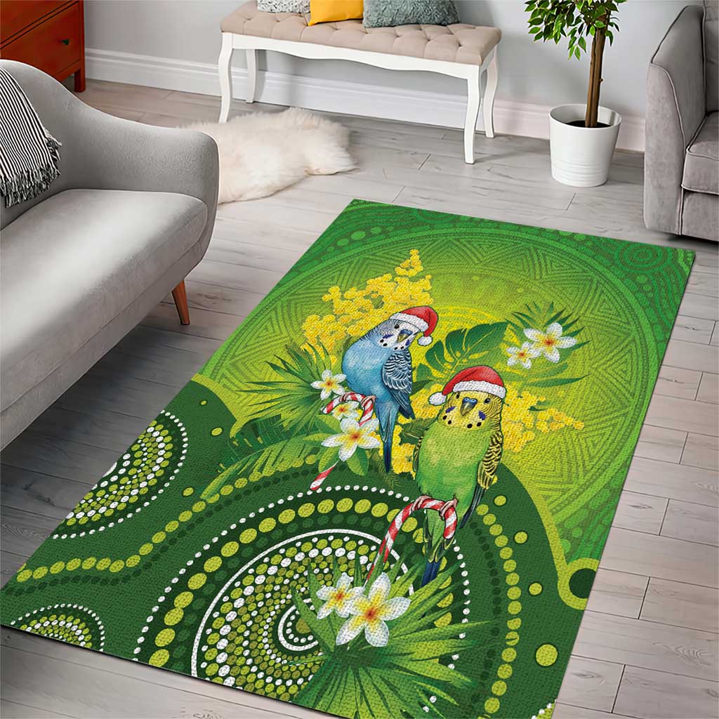 Budgerigar Australia Christmas Area Rug Budgies Golden Wattle Aboriginal Green - Aussie Hoodie