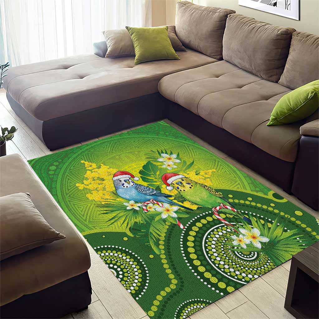 Budgerigar Australia Christmas Area Rug Budgies Golden Wattle Aboriginal Green - Aussie Hoodie