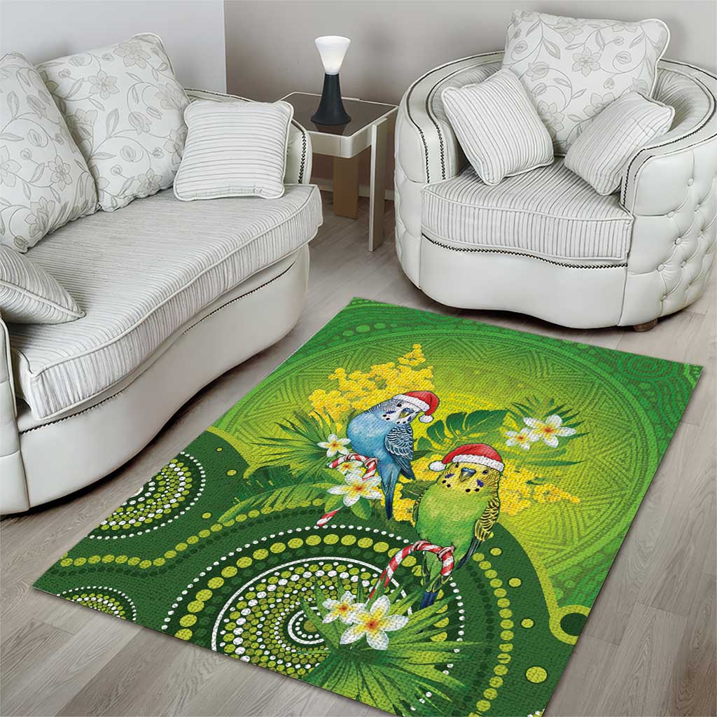 Budgerigar Australia Christmas Area Rug Budgies Golden Wattle Aboriginal Green - Aussie Hoodie