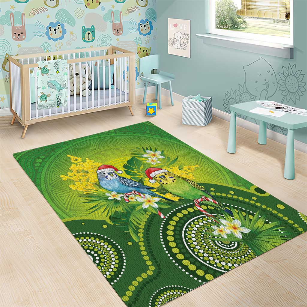 Budgerigar Australia Christmas Area Rug Budgies Golden Wattle Aboriginal Green - Aussie Hoodie