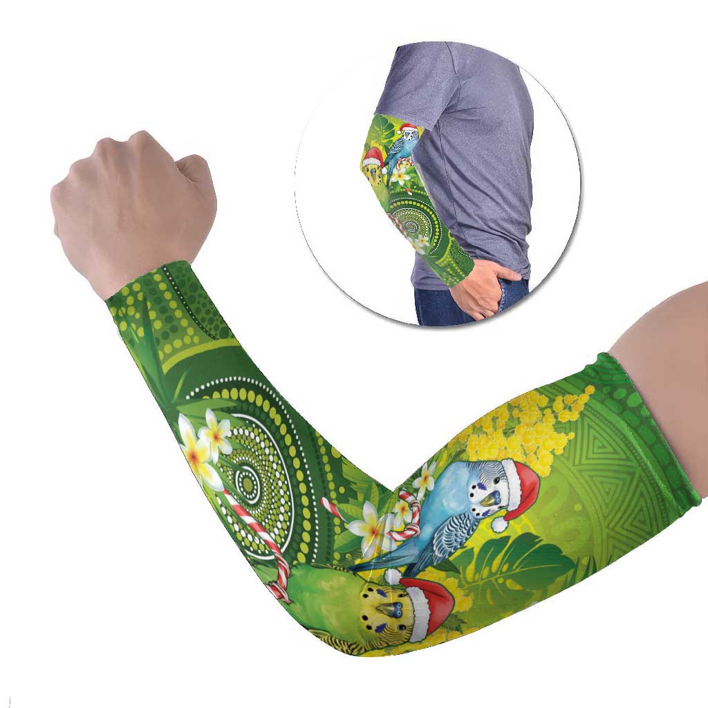 Budgerigar Australia Christmas Arm Sleeves Budgies Golden Wattle Aboriginal Green - Aussie Hoodie