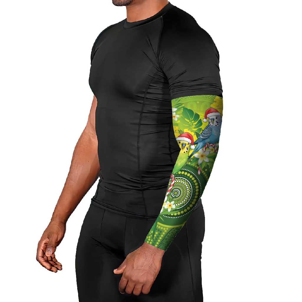 Budgerigar Australia Christmas Arm Sleeves Budgies Golden Wattle Aboriginal Green - Aussie Hoodie