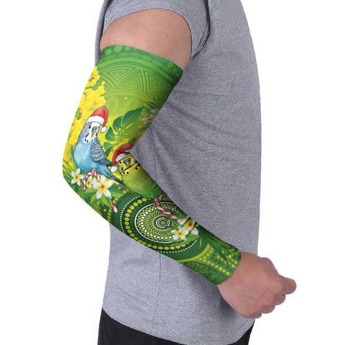 Budgerigar Australia Christmas Arm Sleeves Budgies Golden Wattle Aboriginal Green - Aussie Hoodie