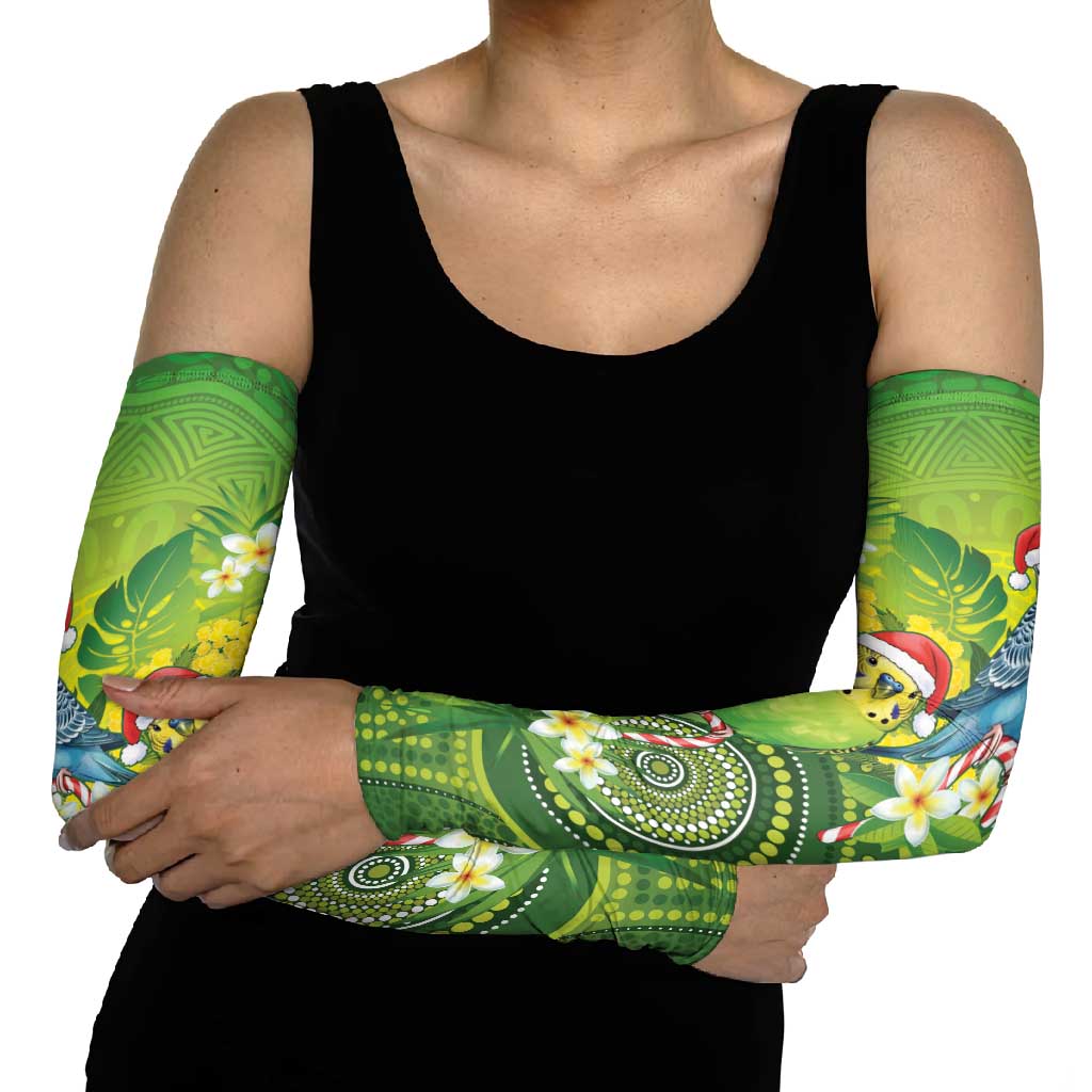 Budgerigar Australia Christmas Arm Sleeves Budgies Golden Wattle Aboriginal Green - Aussie Hoodie