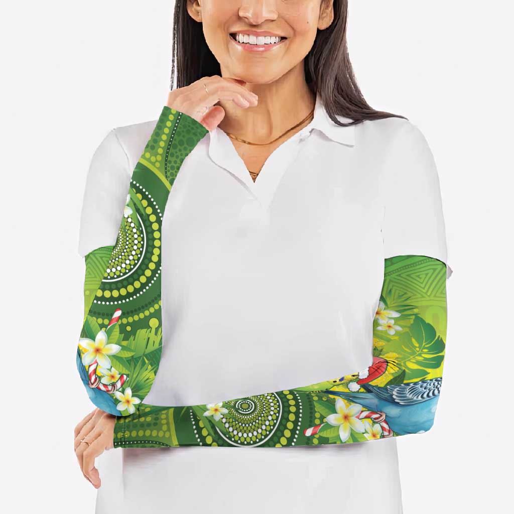 Budgerigar Australia Christmas Arm Sleeves Budgies Golden Wattle Aboriginal Green - Aussie Hoodie