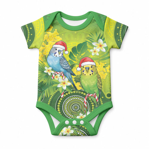 Budgerigar Australia Christmas Baby Onesie Budgies Golden Wattle Aboriginal Green