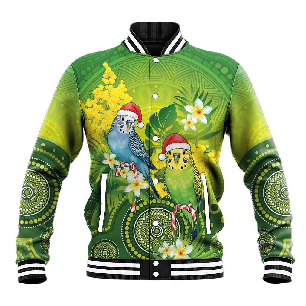 Budgerigar Australia Christmas Baseball Jacket Budgies Golden Wattle Aboriginal Green - Aussie Hoodie