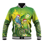 Budgerigar Australia Christmas Baseball Jacket Budgies Golden Wattle Aboriginal Green - Aussie Hoodie