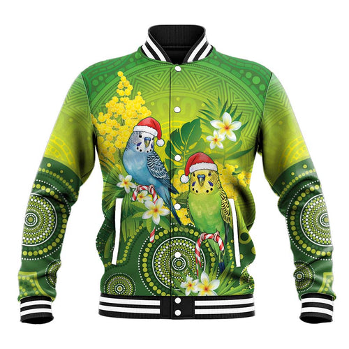 Budgerigar Australia Christmas Baseball Jacket Budgies Golden Wattle Aboriginal Green - Aussie Hoodie
