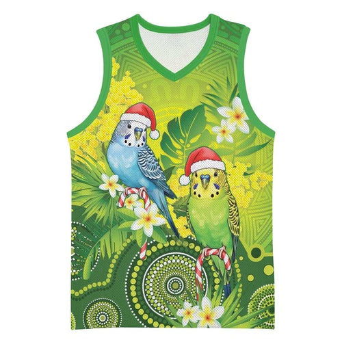 Budgerigar Australia Christmas Basketball Jersey Budgies Golden Wattle Aboriginal Green - Aussie Hoodie