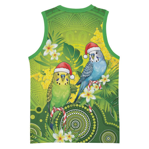 Budgerigar Australia Christmas Basketball Jersey Budgies Golden Wattle Aboriginal Green - Aussie Hoodie