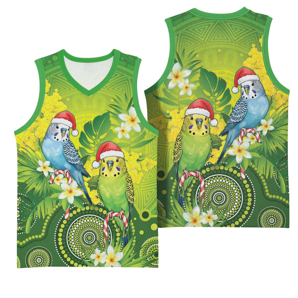 Budgerigar Australia Christmas Basketball Jersey Budgies Golden Wattle Aboriginal Green - Aussie Hoodie