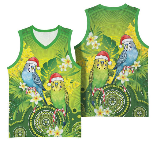 Budgerigar Australia Christmas Basketball Jersey Budgies Golden Wattle Aboriginal Green - Aussie Hoodie