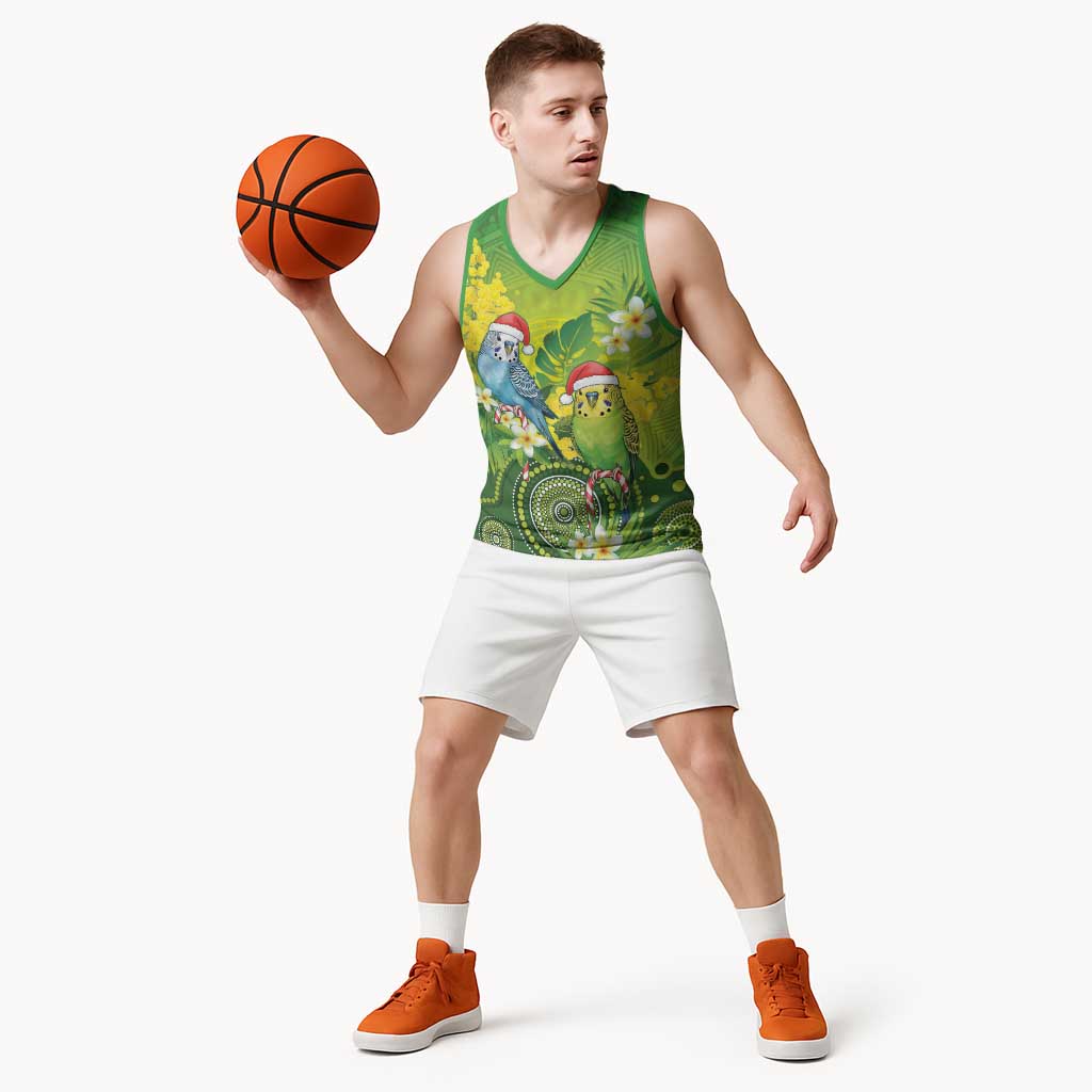 Budgerigar Australia Christmas Basketball Jersey Budgies Golden Wattle Aboriginal Green - Aussie Hoodie