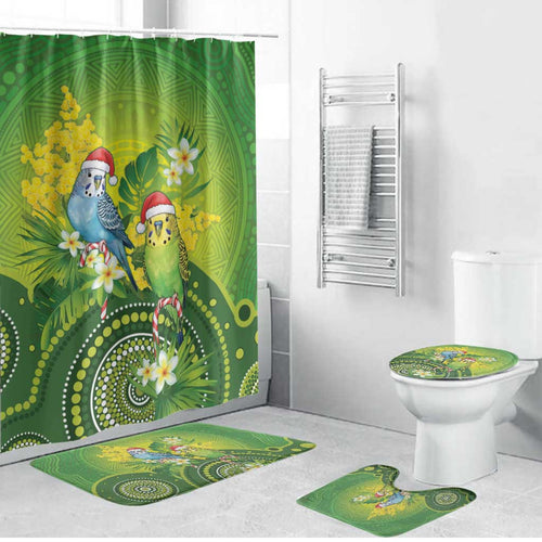 Budgerigar Australia Christmas Bathroom Set Budgies Golden Wattle Aboriginal Green - Aussie Hoodie