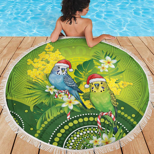 Budgerigar Australia Christmas Beach Blanket Budgies Golden Wattle Aboriginal Green - Aussie Hoodie
