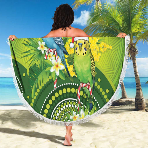 Budgerigar Australia Christmas Beach Blanket Budgies Golden Wattle Aboriginal Green - Aussie Hoodie