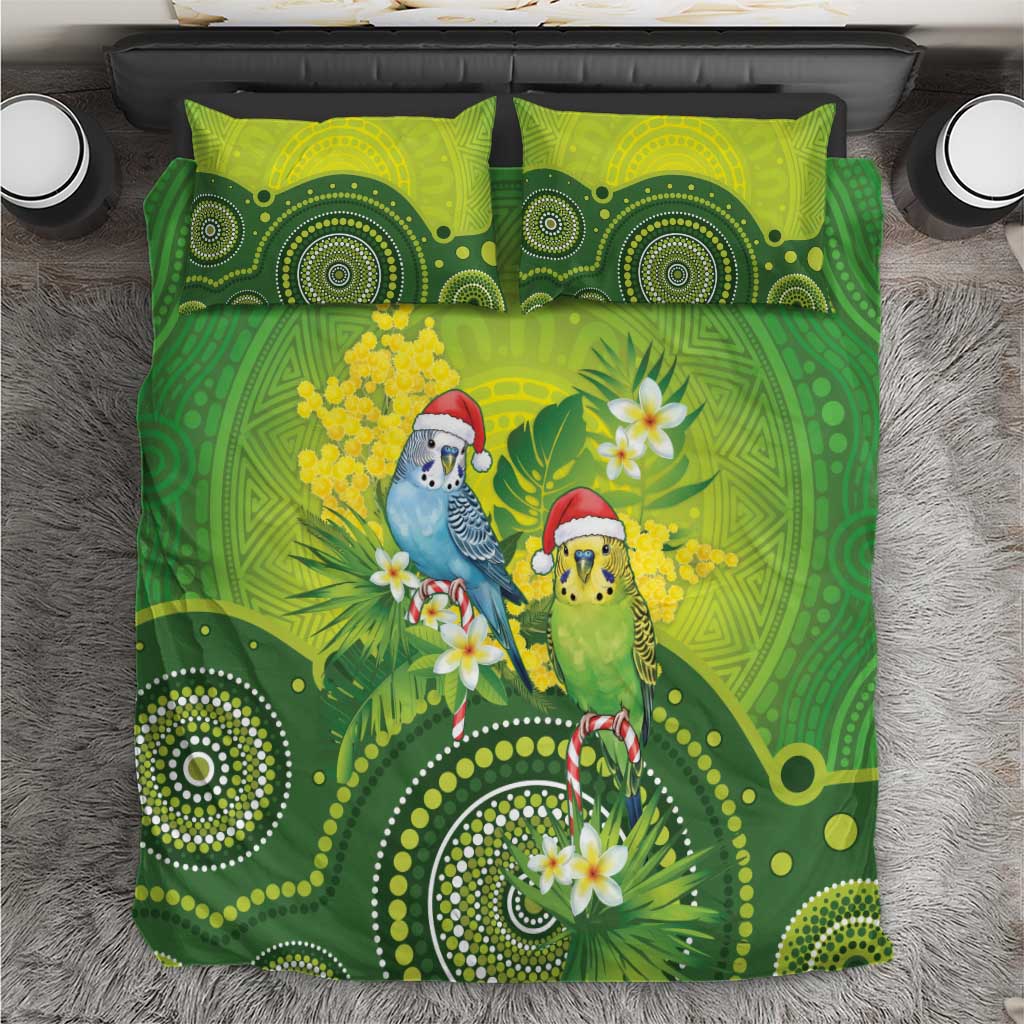 Budgerigar Australia Christmas Bedding Set Budgies Golden Wattle Aboriginal Green - Aussie Hoodie