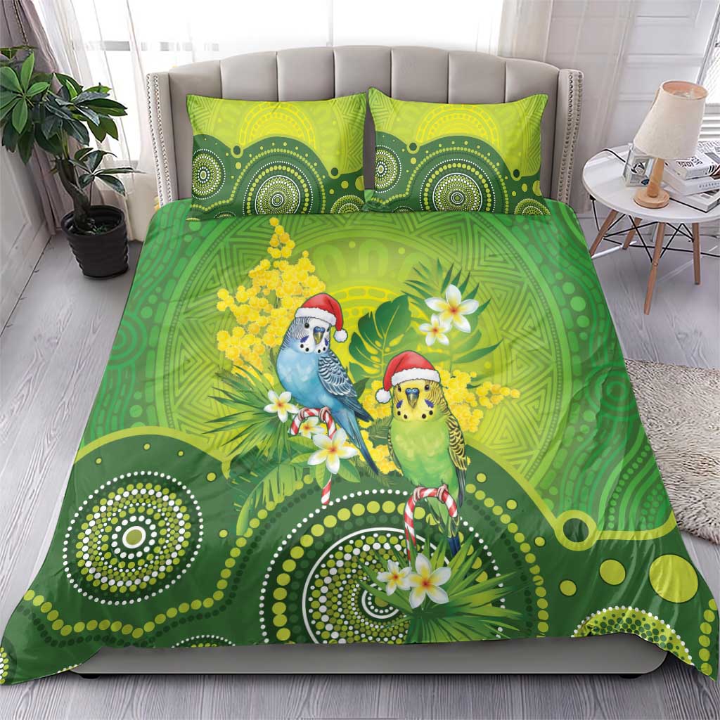 Budgerigar Australia Christmas Bedding Set Budgies Golden Wattle Aboriginal Green - Aussie Hoodie