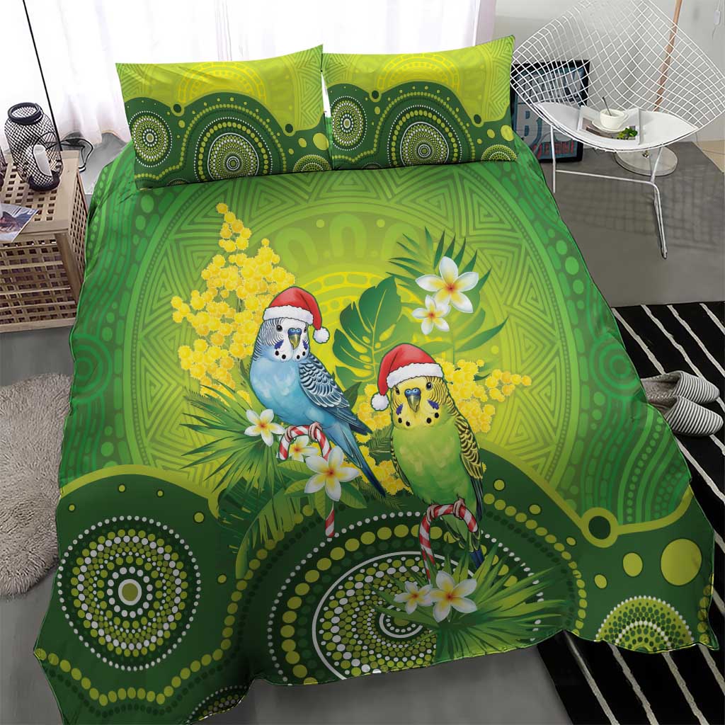 Budgerigar Australia Christmas Bedding Set Budgies Golden Wattle Aboriginal Green - Aussie Hoodie