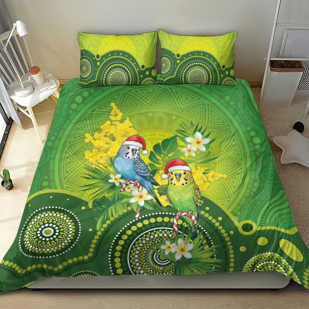 Budgerigar Australia Christmas Bedding Set Budgies Golden Wattle Aboriginal Green - Aussie Hoodie
