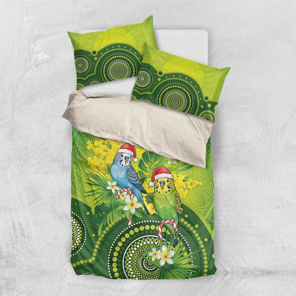 Budgerigar Australia Christmas Bedding Set Budgies Golden Wattle Aboriginal Green - Aussie Hoodie