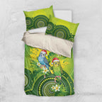 Budgerigar Australia Christmas Bedding Set Budgies Golden Wattle Aboriginal Green - Aussie Hoodie