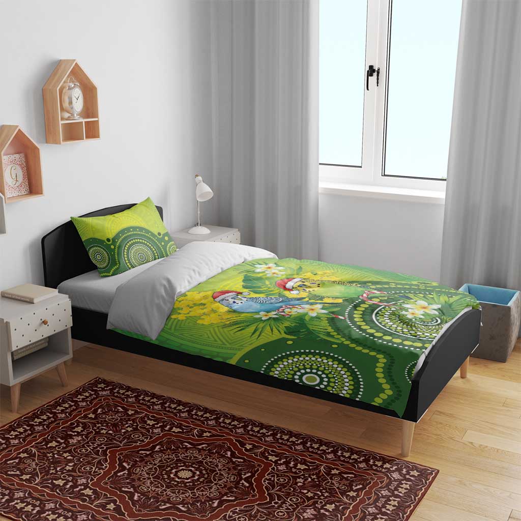 Budgerigar Australia Christmas Bedding Set Budgies Golden Wattle Aboriginal Green - Aussie Hoodie