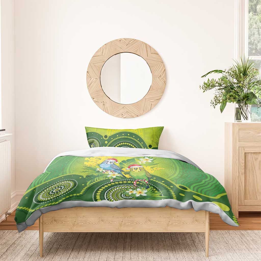 Budgerigar Australia Christmas Bedding Set Budgies Golden Wattle Aboriginal Green - Aussie Hoodie